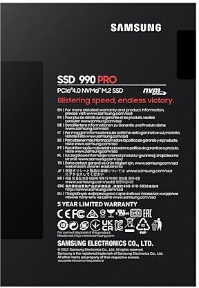 Samsung 990 Pro 4TB M.2 NVMe PCIe 4.0 SSD – 7.450 MB/s Lesen, 6.900 MB/s Schreiben, 4GB Cache, 2.400 TBW, AES 256-Bit, TRIM, Dynamic Thermal Guard Samsung 990 Pro 4TB M.2 NVMe PCIe 4.0 SSD – 7.450 MB/s Lesen, 6.900 MB/s Schreiben, 4GB Cache, 2.400 TBW, AES 256-Bit, TRIM, Dynamic Thermal Guard